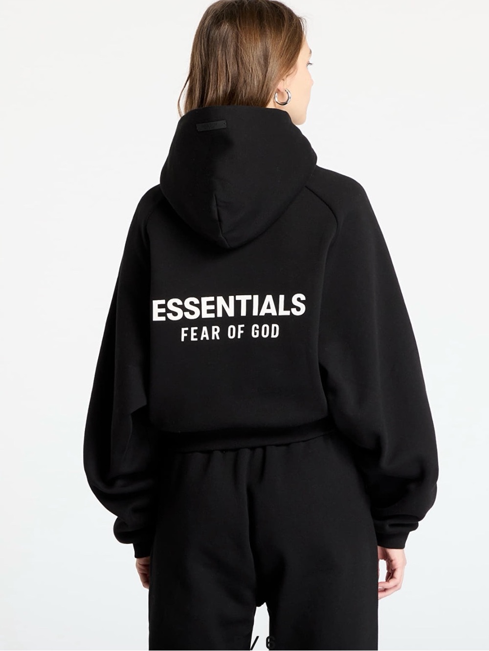 Essentials Fear of God Black Crop Hoodie